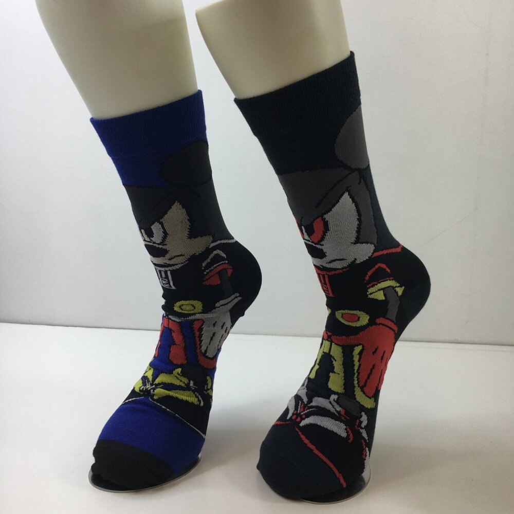 Disney Mens Mickey Crew Socks 2 Pack Evil Angry Mickey Blue Black